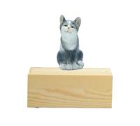 LumaTide Gray Cat Memorial Set - Wooden Pet Urn with Sitting Cat Figure for Ashes Keepsake