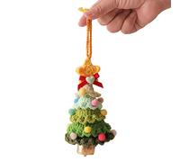 LumaTide Handmade Crochet Christmas Tree Ornament with Bells and Stars - Green Knit Xmas Decor