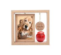 LumaTide Pet Memorial Set - Rotating Photo Frame with Red Urn for Pet Ashes