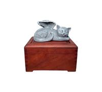 LumaTide Pet Urns for Dogs and Cats - Wooden Cat Urn with Angel Cat Figurine, Dog Urns for As
