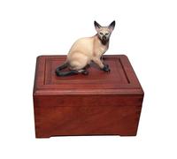 LumaTide Pet Urns for Dogs and Cats - Wooden Dog Urns for Ashes with Sitting Siamese Figurine, Small Pet Urn Keepsake Memorial Box for Home