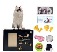 LumaTide Pet Urns for Dogs - Black Wooden Dog Urns for Ashes with Samoyed Figurine, Photo Frame Pet Urn, Cat Urns for Ashes Keepsake Box for Home Memorial