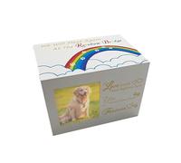 LumaTide White Pet Memorial Urn with Photo Frame - Rainbow Bridge Keepsake Box for Dog Cat Ashes