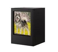 LumaTide Wooden Pet Urn for Dogs Cats Ashes - Memorial Keepsake with Photo Frame & Name Plate, Black Pet Cremation Urn (M)