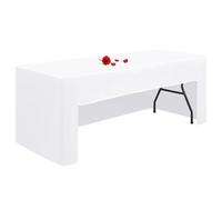 Lumaycens 1 Pack White Table Cloth Open Back Fitted Tablecloth for 6ft Folding Table Washable 6ft Table Cloth Polyester Fabric Table Cover Rectangle for Wedding Party Trade Craft Show Display Events