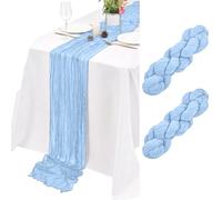 Lumaycens 2 Pack Light Blue Table Runner 45×275cm Cheesecloth Table Runner | Boho Wedding Birthday Party Home Decor,Crinkled gauze texture,stitched edges, reusable,flowing drape,soft semi-sheer fabric