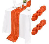 Lumaycens 2 Pack Orange Table Runner 45×275cm Cheesecloth Table Runner | Boho Wedding Birthday Party Home Decor,Crinkled gauze texture,stitched edges, reusable,flowing drape,soft semi-sheer fabric