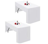 Lumaycens 2 Pack White Tablecloth Open Back Fitted Tablecloth for 8ft Folding Table Washable Polyester Fabric White Table Cloth Table Cover for Trade Craft Show Display Party Wedding Events