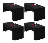 Lumaycens 4 Pack Black Tablecloth Open Back Fitted Tablecloth for 6ft Folding Table Washable Polyester Fabric Black Table Cloth Table Cover for Trade Craft Show Display Party Wedding Events