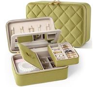 Lumayina Velvet Travel Jewelry Box with Large Mirror, Double-Layer Jewelry Organizer Case for Women and Girls, Portable Storage Case with 6 Anti-Tarnish Bags Gift Ready for Her (Avocado Green)