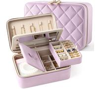 Lumayina Velvet Travel Jewelry Box with Large Mirror, Double-Layer Jewelry Organizer Case for Women and Girls, Portable Storage Case with 6 Anti-Tarnish Bags Gift Ready for Her (Lavender)