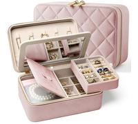 Lumayina Velvet Travel Jewelry Box with Large Mirror, Double-Layer Jewelry Organizer Case for Women and Girls, Portable Storage Case with 6 Anti-Tarnish Bags Gift Ready for Her (Blush Pink)