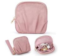 Lumayina Velvet Travel Jewelry Pouch, 2-in-1 Clamshell Case with Detachable Insert, Portable Travel Jewelry Organizer with Wrist Strap, Converts to Mini Coin Purse, Gift for Women & Girls (Dusty Pink)