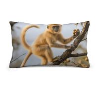 Lumbar Pillow Cover - Golden Snub-Nosed Monkey Double-Sided Printed Plush Cushion Case with Hidden Zipper, Decorative Throw Pillow Cover for Couch Bedroom Living Room Outdoor Use 8"x12"