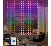 LumBelle Smart Curtain Lights RGB 5050 Built in Chip, Color Changing Curtain Lights with Music Sync APP Remote Control, 8Ft x 6Ft 144LED USB Curtain Fairy String Lights for Party Patio Garden Decor