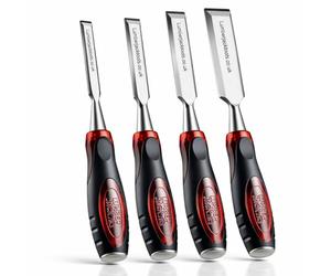 LUMBER JACK 4 Piece Wood Chisel Set Bevel Edge Woodworking Carving Heavy Duty Hand Tools High Carbon Steel Blade 1/4" 1/2" 3/4" 1", WCS4P
