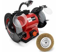 LUMBER JACK 8" Bench Grinder Top Professional Grinding, 550W Induction Motor 2850 RPM LED Work Light, Coarse & Medium Grit, NVR Safety Switch Free Wire Wheel