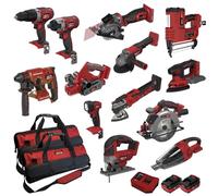 LUMBER JACK Cordless 20V 18 Piece Power Tool Kit, Drils, Jig Saw, Circular Saw, Nail Gun, Planer, 4ah Battery & More