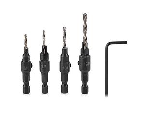 LUMBER JACK Countersink Drill Bit, 4 Pieces Hex Shank HSS Bits Screw Reaming #6#8#10#12 Countersink Set for Woodworking Tool