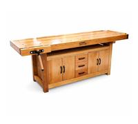 LUMBER JACK Professional Cabinet Work Bench with Dual Vices & Precision Beech Worktop Heavy Duty Woodworking Workbench with Integrated Storage & Drawers