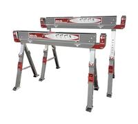 LUMBER JACK Saw Horse Twin Pack Folding Saw Horse, Supports up to 1180kg, Heavy-Duty, Adjustable Legs, Built-in Work Table, Carry Handle, Non-Slip Pivoting Rubber Feet