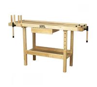LUMBER JACK WB1520D1 Heavy Duty Woodworking Bench with 2 Clamps, Storage Drawer, Tool Well & Wooden Board Jacks, FSC Certified Hardwood, 113kg Table Capacity
