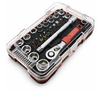 Lumberjack 25 Piece 1/4" Square Drive Metric Socket Set with Screwdriver Bits For DIY Home Workshop & Professional Use in Red Lumberjack Red