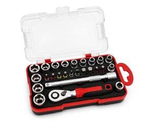 Lumberjack 25pc 1/4" Drive Socket Set Ratchet Bits CR-V Case for DIY | 25-piece 1/4" drive socket and bit set with 72-tooth ratchet, CR-V sockets, extension bar and sturdy carry case.