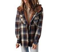 Lumberjack Jacket Women's Hooded Shirt Blouse Women's Checked Long Winter Jacket Warm Lined Fleece Jacket Long Sleeve Casual Jacket with Pockets Plush Jacket Casual Quilted Jacket Wool Fleece Outdoor
