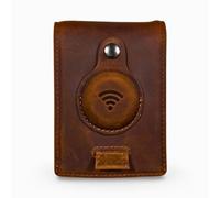 Lumberjack Plaid Genuine Leather Airtag Wallet | Credit Card Bifold Wallet for Apple Air Tag GPS | Minimalist RFID Blocking Slim Wallet | Multifunctional with Money Clip - Gift Box…, Brown