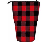Lumberjack Plaid Telescopic Pencil Stationery Case Pens Storage Box with Zipper Closure for Women Men Boys Girls Red Black Plaid Checkered Scottish Delicate Elegant