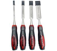 4 Piece Chisel Set Bevel Edge With Strike Through Cap Lumberjack Red
