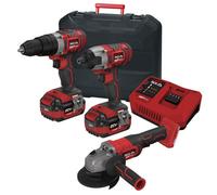 Lumberjack Tools Lumberjack Cordless 20V Twin Kit Combi Drill Impact Driver Drill & Angle Grinder With 4A Batteries & Fast Charger