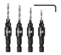 LUMBER JACK Countersink Drill Bit, 4 Pieces Hex Shank HSS Bits Screw Reaming #6#8#10#12 Countersink Set for Woodworking Tool
