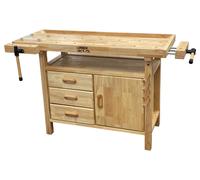 Lumberjack Woodworking Bench with 3 Drawers On-board Cabinet & 2 Vices in Nude Lumberjack Nude
