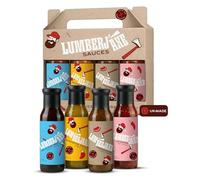 Lumberjaxe BBQ & Hot Sauce Gift Set - 4 Bottle Bundle - Moonshine Mango, Smokehouse Pepper, Backyard BBQ & Louisiana Hot Cooking Sauce - Cooking Gifts - No Added Colours or Preservatives