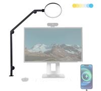 Lume Cube Edge 2.0 LED Desk Lamp | Dimmable Home Office Desk Light with USB Charging Port & Strong Swing Arm | Adjustable Color Temperature and Brightness | Circle Webcam Light - Black