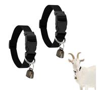 Lumeclat Set of 2 Goat Collars with Bells, Adjustable Nylon Sheep Collars, Anti-Leak Bells for Small Farm Animals such as Goats, Cows and Quick Release Buckle (Black)