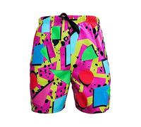Lumeifushi Men's 80s 90s Neon Pink Hawaiian Print Board Shorts, Large