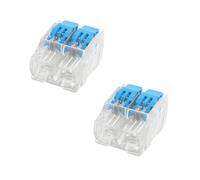 LumenEco 2-Conductor Reusable Electrical Wire Lever Cable Connectors, 4mm Compact Push-In Splicing Terminal Blocks for Solid and Stranded Wires, Easy Lock, Safe, UK Standard - Blue & Clear (2)
