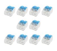 LumenEco 2-Conductor Reusable Electrical Wire Lever Cable Connectors, 4mm Compact Push-In Splicing Terminal Blocks for Solid and Stranded Wires, Easy Lock, Safe, UK Standard - Blue & Clear (10)