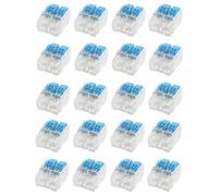 LumenEco 2-Conductor Reusable Electrical Wire Lever Cable Connectors, 4mm Compact Push-In Splicing Terminal Blocks for Solid and Stranded Wires, Easy Lock, Safe, UK Standard - Blue & Clear (20)