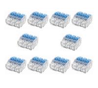 LumenEco 3 Port Reusable Electrical Wire Lever Cable Connectors, 4mm Compact Push-In Splicing Terminal Blocks for Solid and Stranded Wires, Easy Lock, Safe, UK Standard - Blue & Clear (10)