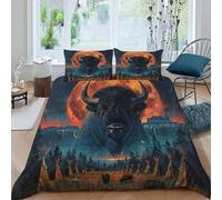 LumeNest Buffalo Moon Bedding Set 3D Design Animal Themes Wildlife Duvet Cover Set Microfiber Quilt Cover Universal for All Seasons with Pillowcase King（220x240cm）