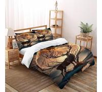 LumeNest Deer Full Moon Bedding Set Theme Bedspread Animal Theme Wildlife Duvet Cover Set Microfiber Comforter Cover for Boys&Girls with Pillowcase Double（200x200cm）