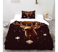 LumeNest Deer Snowflake 2 Pieces Duvet Cover,3D Printed Animal Themes Wildlife Bedding Set,1 Pillowcases,Hidden Zipper,Microfiber Quilt Cover,Single（135x200cm）