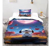 LumeNest Heart Moon Snoopy Bedding Set 3D Digital Printing Animal Theme Duvet Cover Set 2 Pieces Chic Breathable for Boys & Girls Bed Set Pillowcase Single（135x200cm）