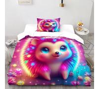 LumeNest Hedgehog Gemstones Bedding Set 3 Pieces 3D Digital Printing Animal Theme Duvet Cover Set Chic Breathable Comforter Cover Girl Woman with Pillowcase Single(135x200cm)