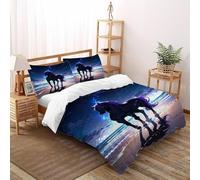 LumeNest Horse Starry Sky Bedding Set 3D Digital Printing Animal Theme Duvet Cover Set Chic Breathable Quilt Cover for Boys & Girls with Pillow Double（200x200cm）
