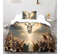 LumeNest Jesus Quilt Covers 3D Printed Easter Christ Bedding Bed Set 2 Pieces with 1 Pillowcases for All Season Soft Microfiber Single（135x200cm）